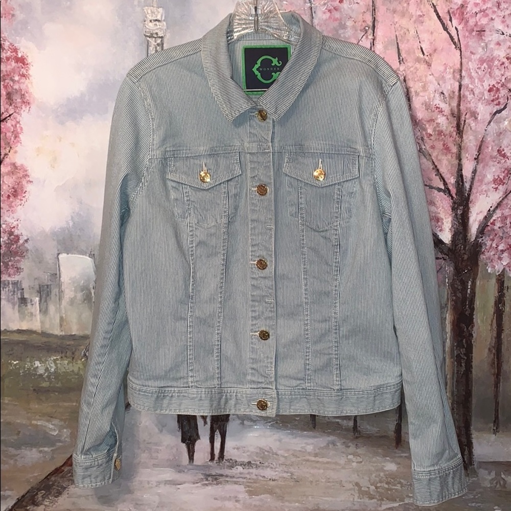 C. Wonder Blue & White Stripe Denim Women’s Jean Jacket Size XL EUC